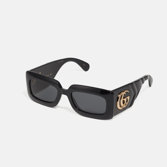 Auth - 🔥🔥New - Gucci Black Gray Gg0811s 001 Logo Rectangle Unisex Sunglasses - Picture 3 of 17